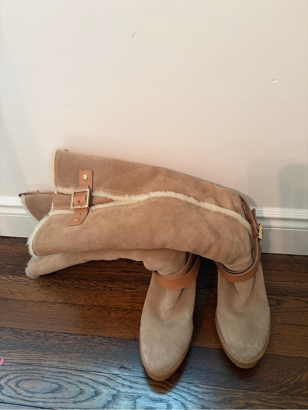 Tory Burch Tan Suede Wedge Boots with Buckle - Picture 4 of 4